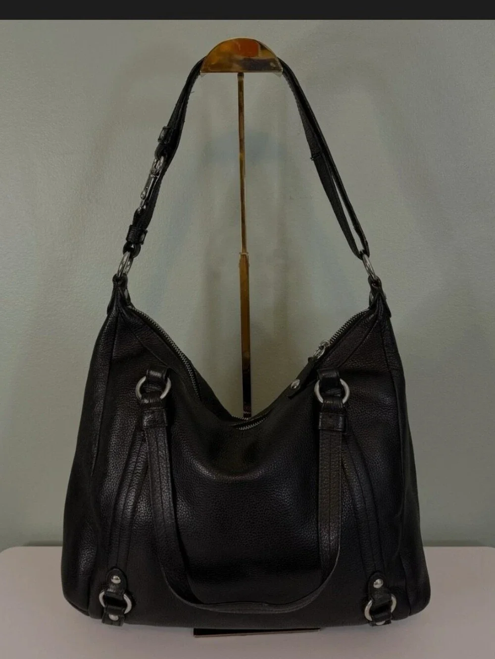 Coach Alexandra Leather Shoulder Bag Black Convertable Satchel F17566 Euc!